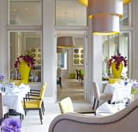 Cream and mustard interior of a restaurant