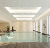 Indoor pool with South Seas décor