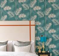 Double bed with high soft headboard