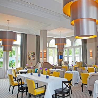 Cream and mustard interior of a restaurant