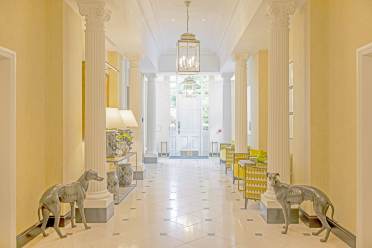 The grand entrance to Audley Willicombe Park, Tunbridge Wells Mansion house hallway with Corinthian columns