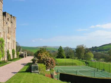 Stone walls and tennis court