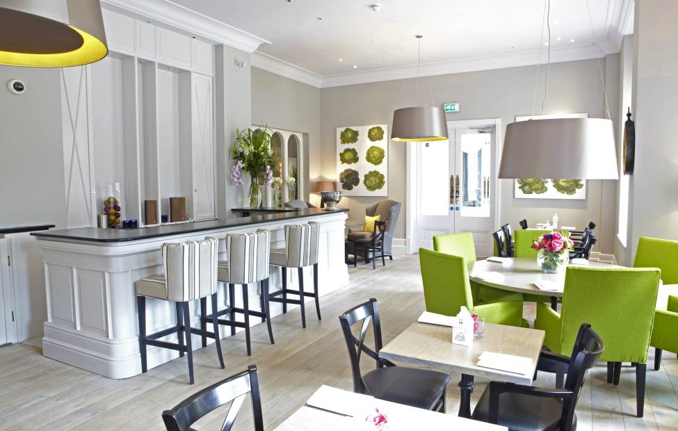 Bistro finished in white and bright green